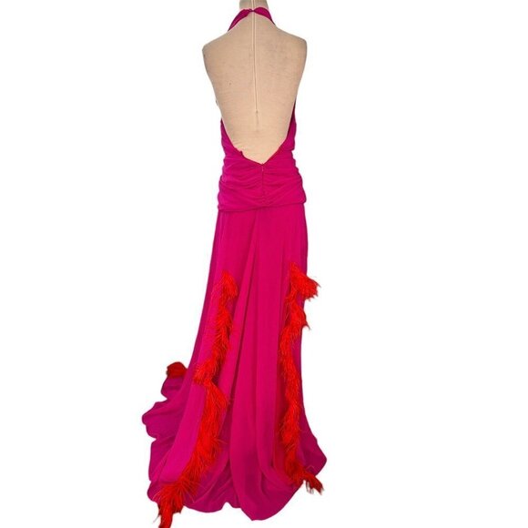 NERVI Maria Clara Feather Dress in Fuchsia 36 New Womens Long Maxi Heart Gown - Picture 6 of 16